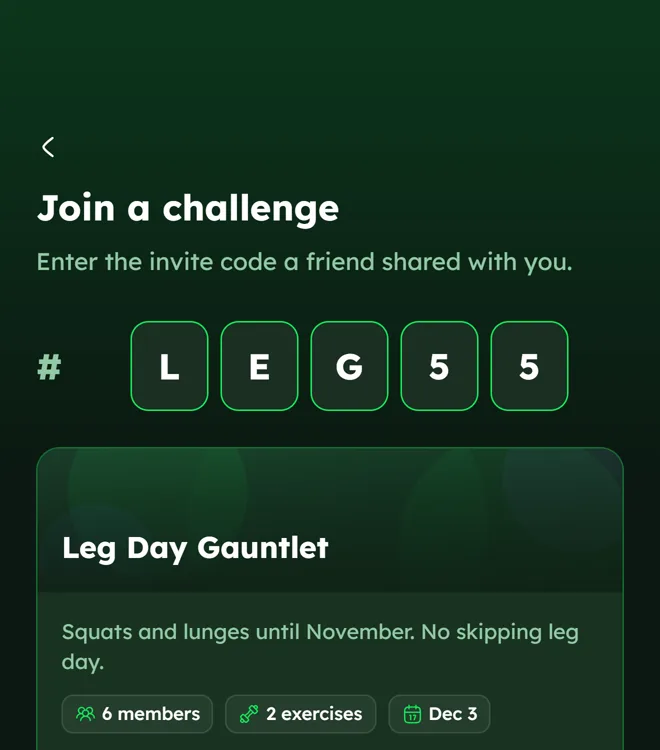 Join a challenge by entering its code
